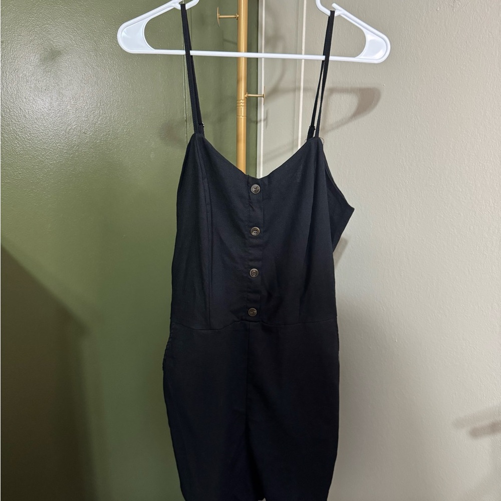 Ci Sono Black Romper with Button Accents